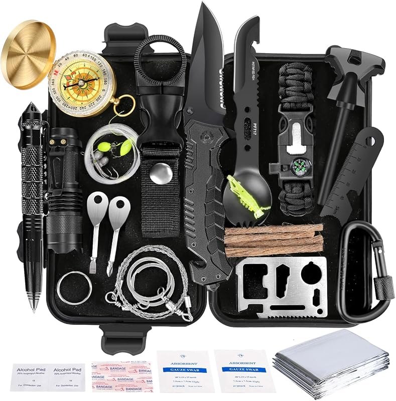 Angieast Survival Kit 35 in 1, First Aid Kit, Survival Gear, Survival Tool Gifts for Men Boyfriend Him Husband Fathers