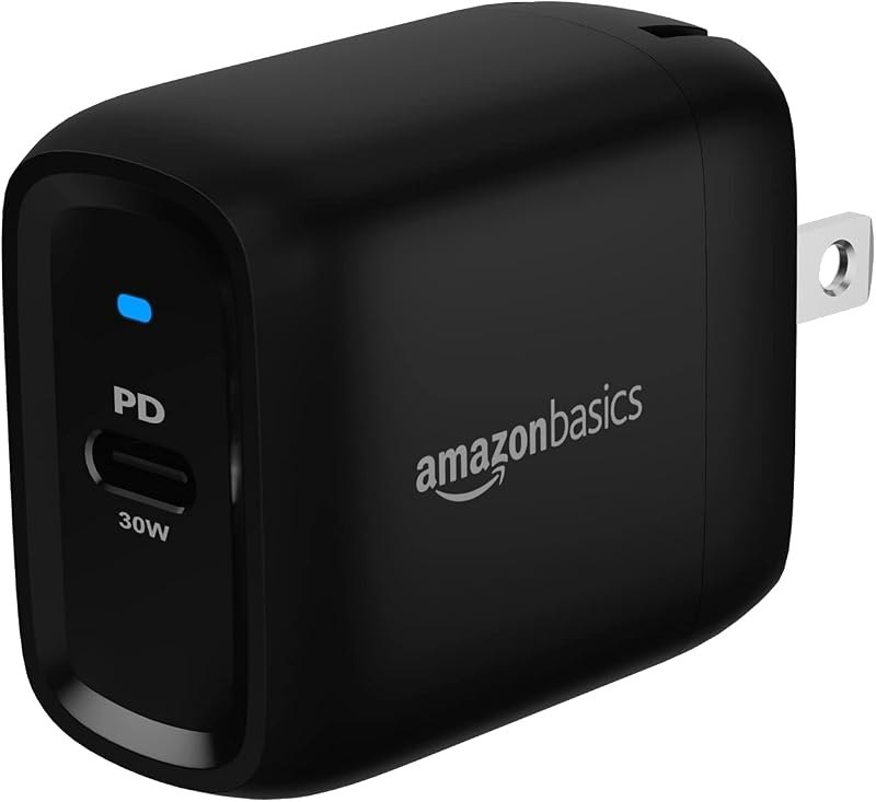 Amazon Basics 30W One-Port Foldable GaN USB-C Wall Charger with Power Delivery PD for Tablets & Phones (iPhone