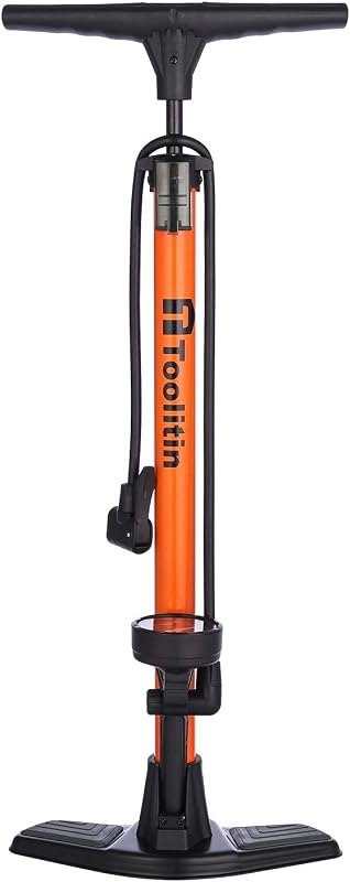 TOOLITIN Floor Bike Pump with Gauge,High Pressure,Bicycle Pump Compatible with Presta and Schrader Valve,Bike Tire