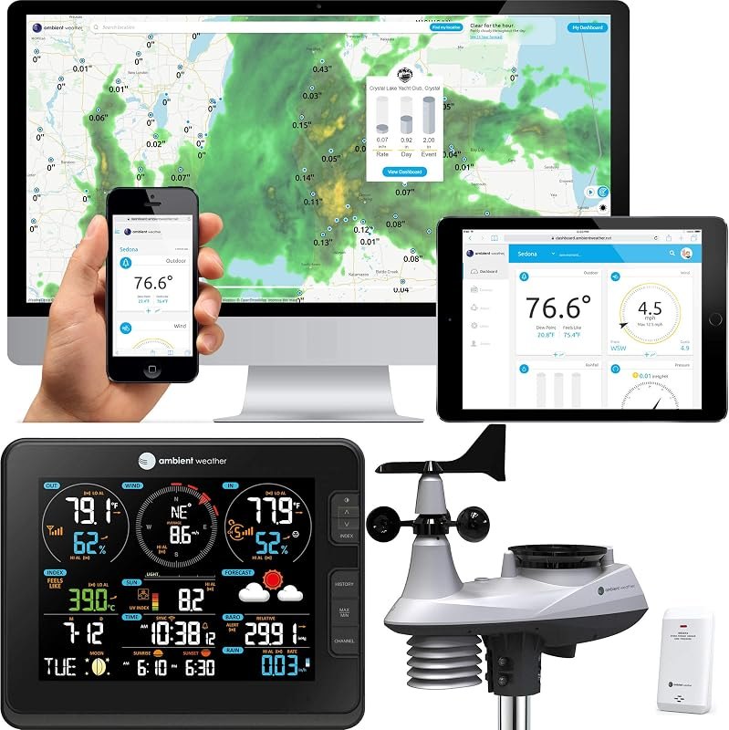 Ambient Weather Falcon WS-8480A Fan Aspirated Smart Wi-Fi Weather Station — weather lightning detector for weather