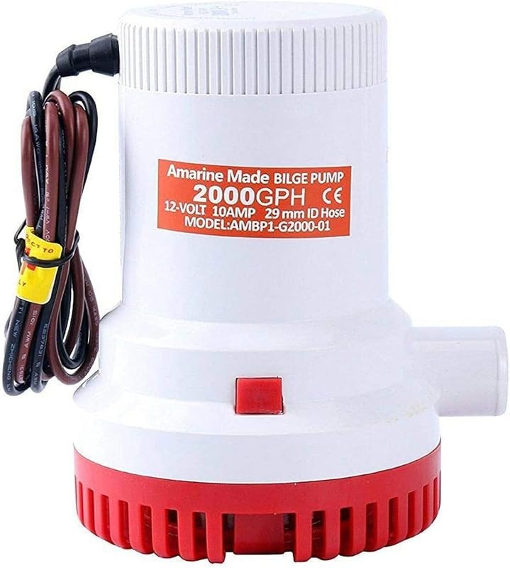 Amarine Made Non Automatic Bilge Pump for Boats 2000 GPH Submersible Pump 12V Boat Marine Plumbing Electric with Hose