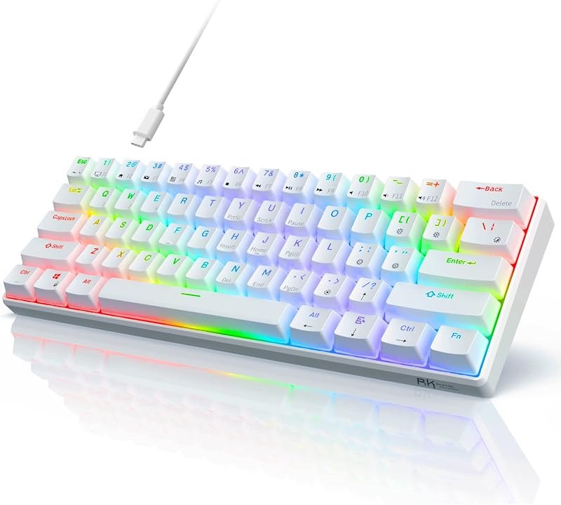RK ROYAL KLUDGE RK61 Wired 60% Mechanical Gaming Keyboard, Compact PC Game Keyboards with QMK/VIA Programmable RGB