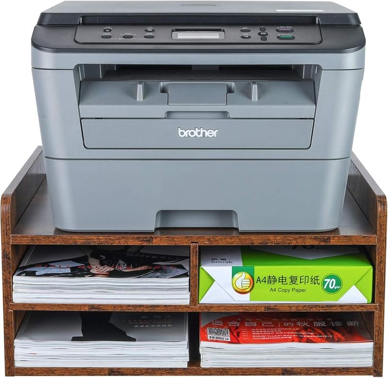Mass 3 Tier Desktop Printer Stand with Storage, Paper Storage Holder Rack for Desk, Wooden Printer Organization for
