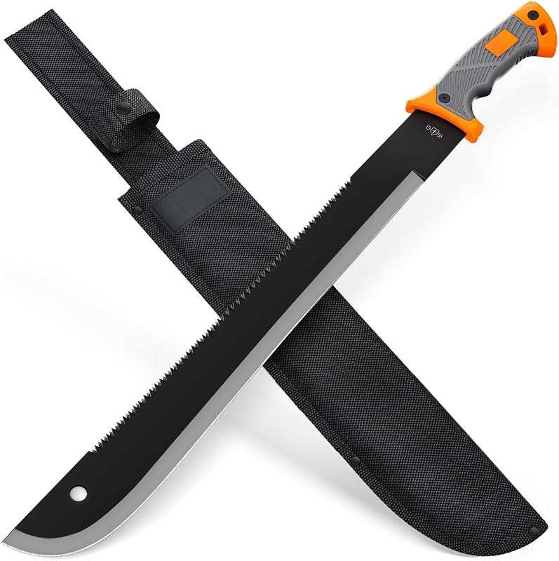Machete with Saw - 25" Heavy Duty Tool & Sheath - Ergonomic No-Slip Handle - Survival Knife with Serrated Blade -