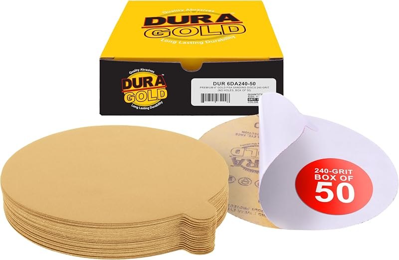 Dura-Gold Premium 6" Gold PSA Sanding Discs - 240 Grit, Box of 50 - Self — best woodworking discs for woodworking discs