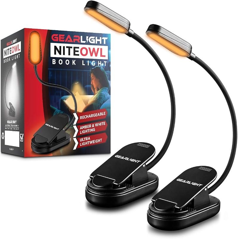 GearLight Rechargeable Book Light for Reading in Bed — clip on reading light for clip reading light