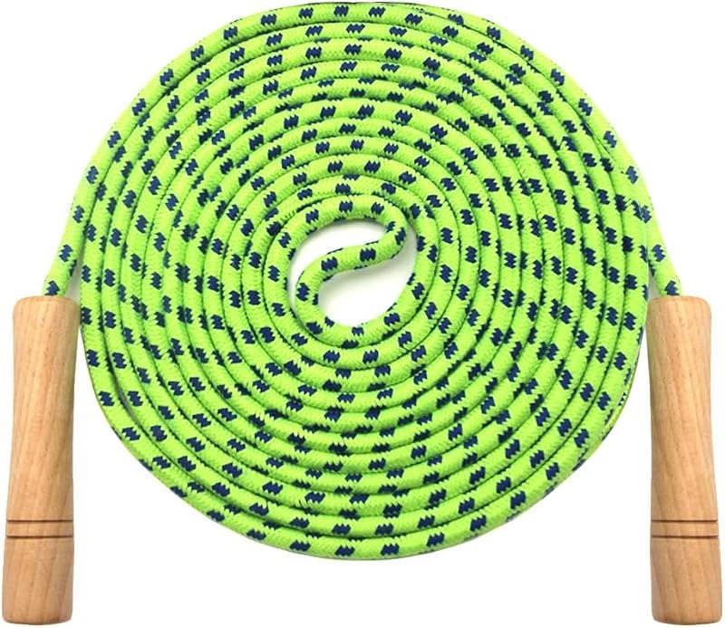 16 FT Double Dutch Jump Rope for Kids - Wooden Handle - Adjustable Cotton Braided Fitness Skipping Rope for Fitness