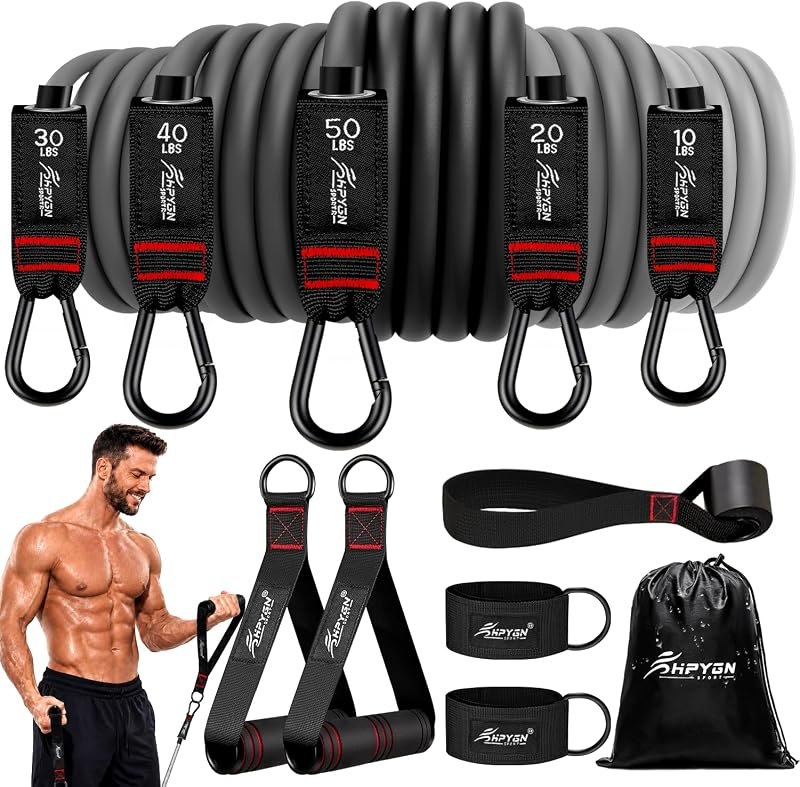 HPYGN Resistance Bands with Handles, 150 lb Exercise Bands for Home Workout — best Mats, bands, and home workout g for