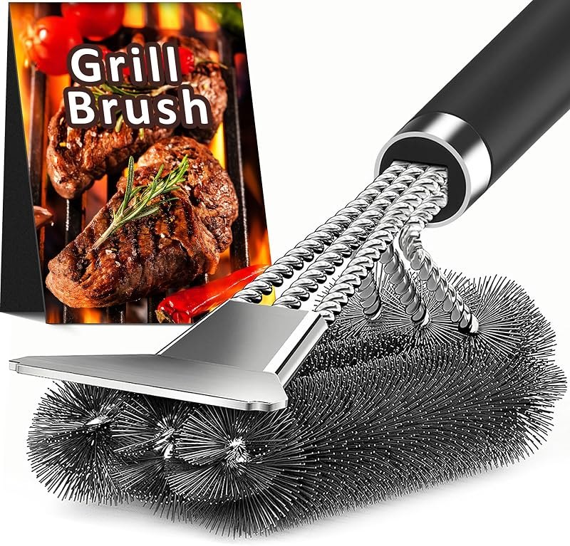 TNTOR Grill Brush with Scraper, 18" Adjustable Handle BBQ Grill Brush for Outdoor Grill, Extra Strong Grill Cleaner