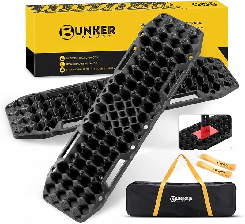 BUNKER INDUST Off-road Traction Boards with Jack Base,Pair Recovery Track 4X4 Jeep Truck Emergency Tire Traction Mat