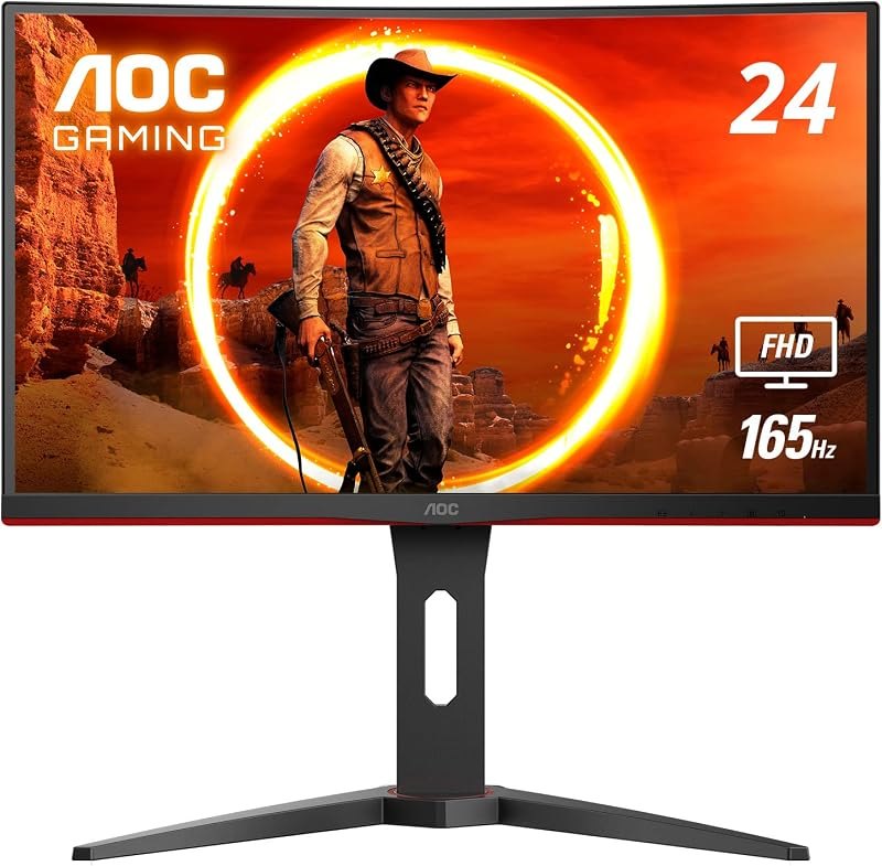 AOC C24G1A 24" Curved Frameless Gaming Monitor, FHD 1920x1080, 1500R, VA, 1ms MPRT, 165Hz (144Hz supported), FreeSync