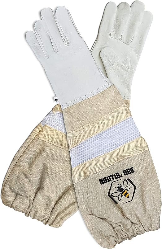 Brutul Bee Kids Beekeeping Goatskin Leather Gloves Children Beekeeper Protective Gauntlets with Ventilated Mesh Sleeve