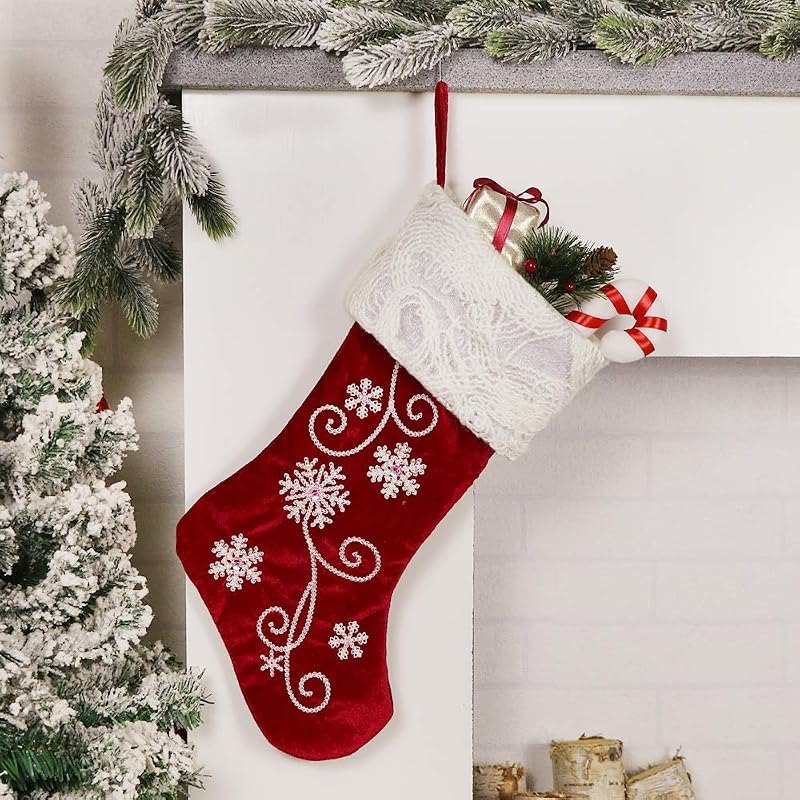 Velvet Christmas Stocking Red 19 Inches Embroidery Gift Holders for Party Holiday Decorations Ornaments — christmas
