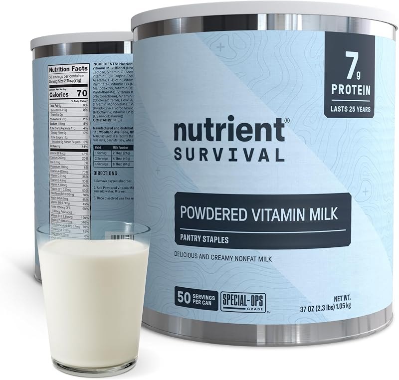 Nutrient Survival Vitamin Powdered Milk, Freeze Dried Prepper Supplies & Emergency Food Supply, 21 Essential