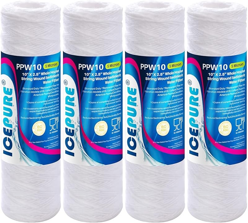 5 Micron 10" x 2.5" String Wound Sediment Water Filter Cartridge for Well filter Universal Replacement for Any 10 inch