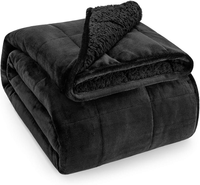 Wemore Weighted Blanket for Adult 15lbs Sherpa Fleece Queen 60"x80" Black — weighted blanket cover for weighted