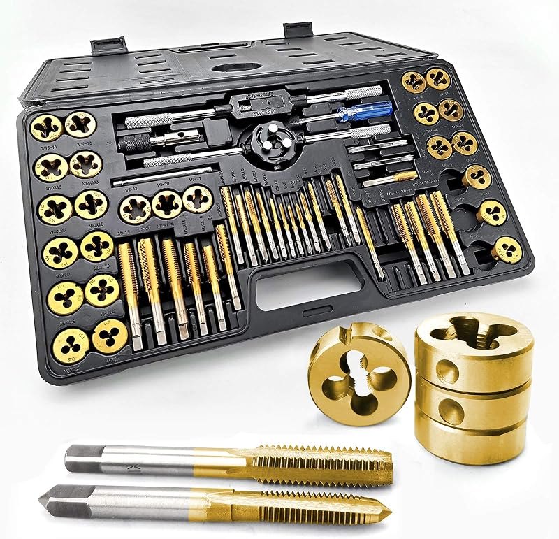 AZUNO 60-Piece Metric & SAE Tap and Die Set, Titanium-Coated GCr15 Steel — Hand tools and garage bits worth buy for