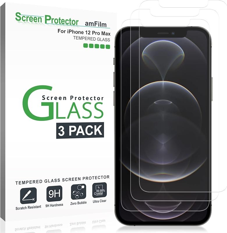 amFilm Glass Screen Protector Compatible for iPhone 12 Pro Max 6.7" Display, 2020, with Easy Installation Tray