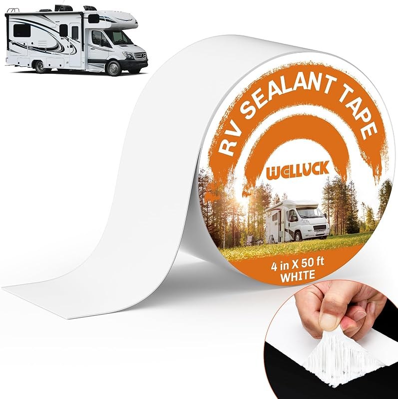 WELLUCK RV Roof Tape Sealant Roofing Tape, 4 Inch X 50 Foot Natural White RV Tape for Roof Repair Camper Trailer Boat