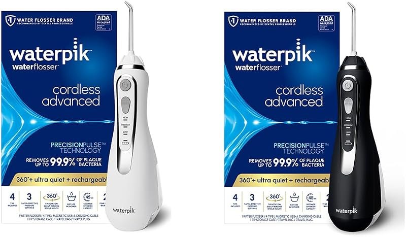 Waterpik Bundle White Cordless Advanced 2.0 Water Flosser WP-580 Black Cordless Advanced 2.0 WP-582 Water Flosser