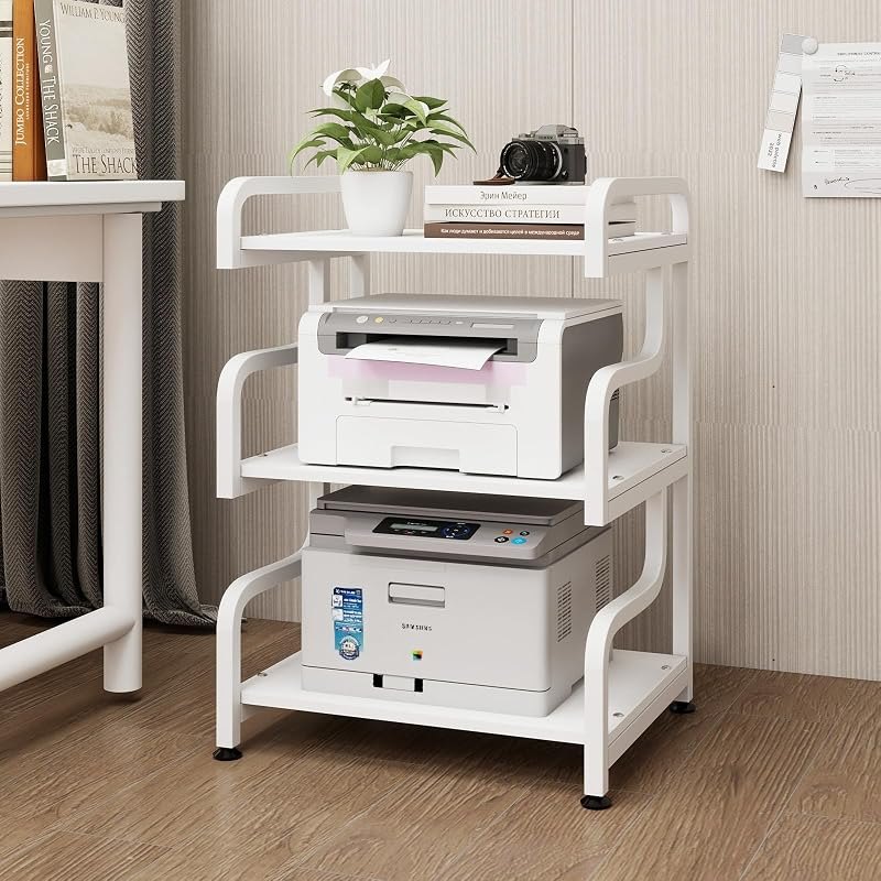 Natwind Stylish 3 Tier Printer Stand, Office Desk Side Storage Shelf ,White — printers floor stand for printers floor
