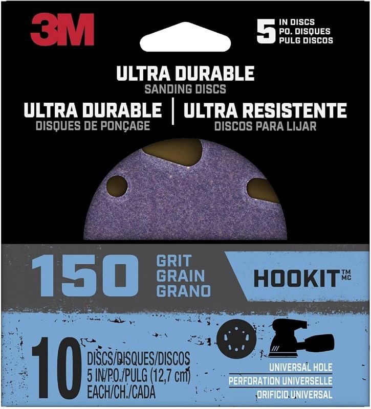 3M Ultra Durable 5 in Power Sanding Discs, Universal Hole, 150 Grit, 10/Pk — best woodworking discs for woodworking