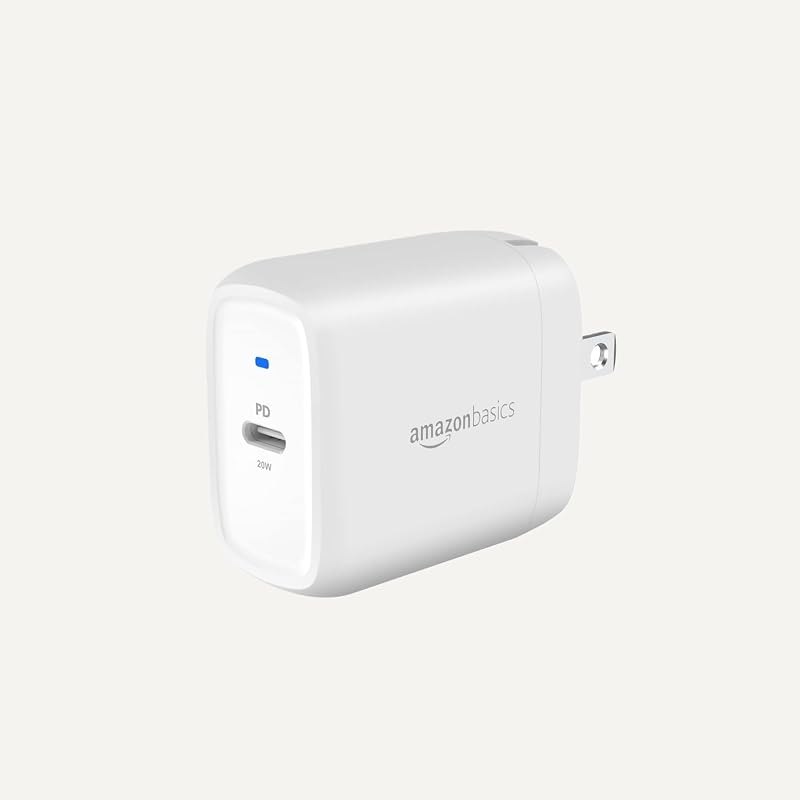 Amazon Basics 20W Foldable USB-C Wall Charger with Power Delivery for Tablets & Phones (iPhone 16/15/14/13/12/11/X