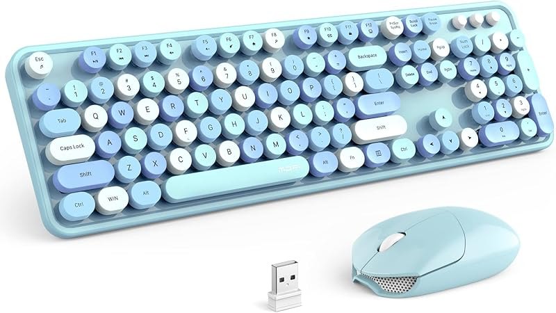 MOFII Wireless Keyboard and Mouse Combo, Retro Keyboard with Round Keycaps, 2.4GHz Dropout-Free Connection, Cute