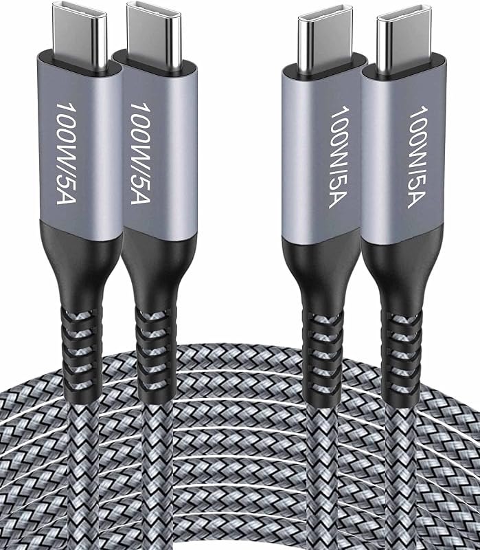 USB C to USB C Cable iPhone 15 【100W/5A 6.6FT 2Pack】Type C Fast Charging,Long Nylon,Charger Cord for Samsung Galaxy