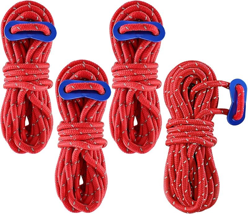 Reflective Nylon Pull Paracord 4 Pack 4mm 13FT Tent Guy Lines Rope with Aluminum Rope Tensioner Fits Camping Tent