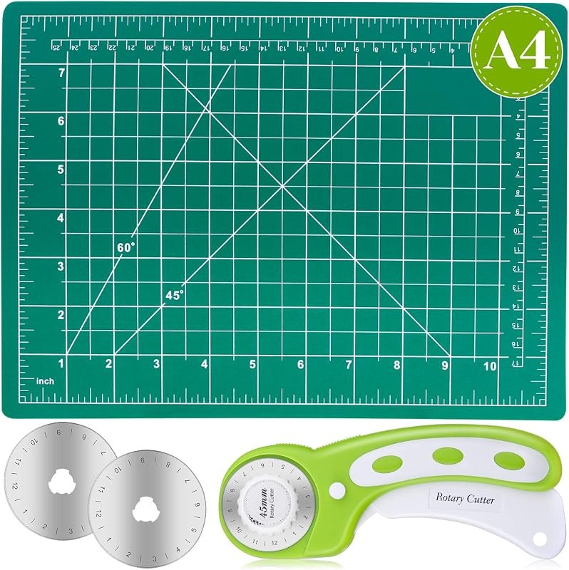 Rotary Cutter Set, Audab Self Healing Sewing Mats Rotary Cutter and Mat 45mm Rotary Fabric Cutter Set with 2 Blades