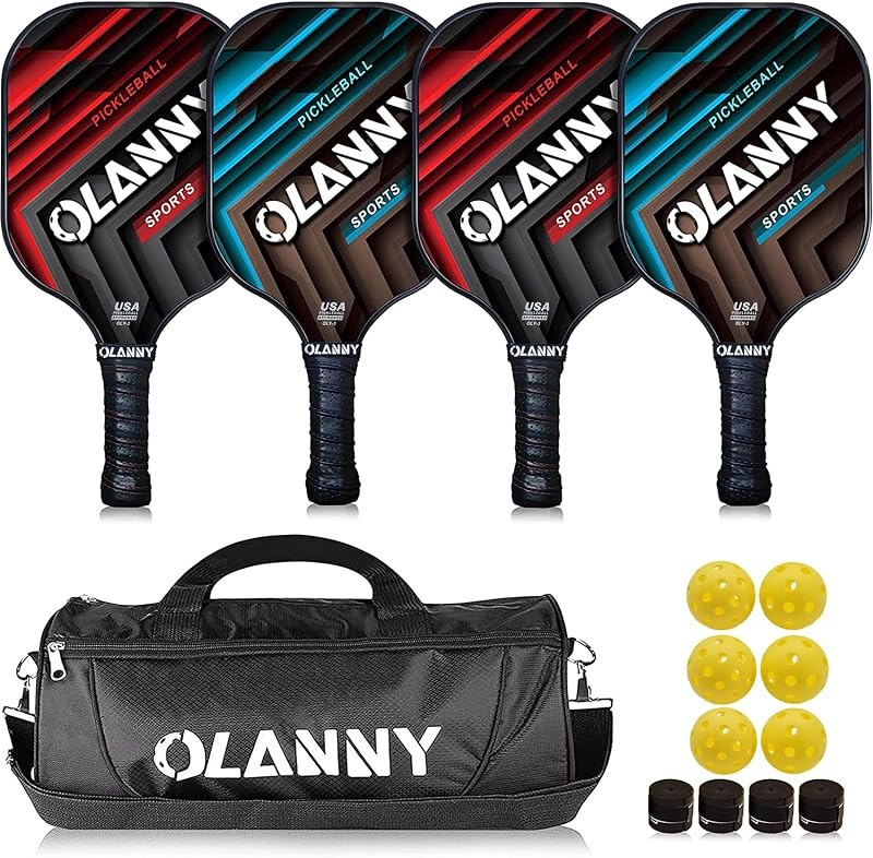 OLANNY Graphite Pickleball Paddles Set- Premium Rackets Fiber Face & Polymer Honeycomb Core Pickleball Set Includes