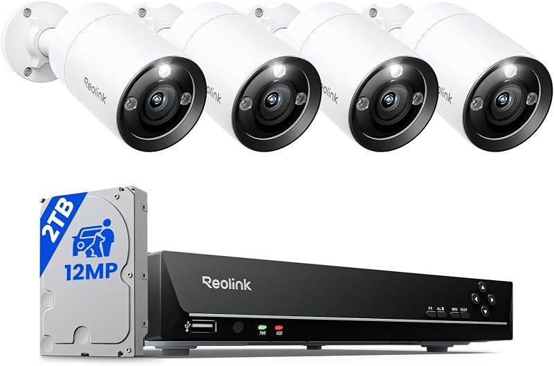 REOLINK 8CH 12MP Wired Security Camera System with 2TB HDD RLK8-1200B4-A — 360 Degree Cameras that store your m for