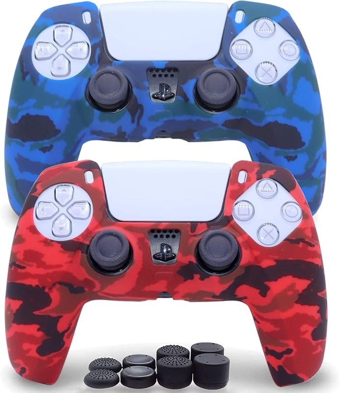 2 Pack Silicone Controller Skins Camo Anti-Slip Cover Case Protector Sleeve for PlayStation 5 /PS5 Controller with 8 x