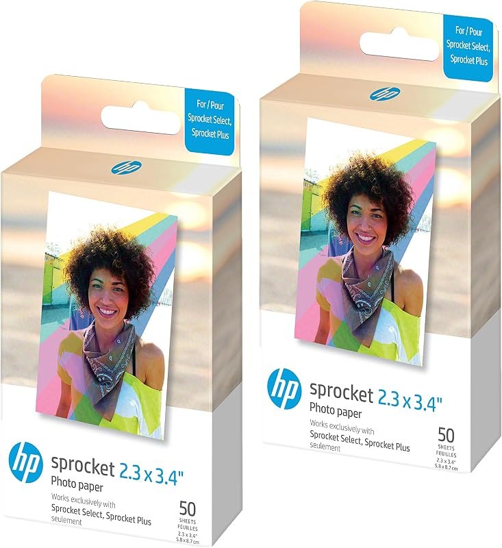 HP Sprocket 2.3 x 3.4 Premium Instant Zink Sticky Back Photo Paper (100 Sheets) Compatible with HP Sprocket Select and