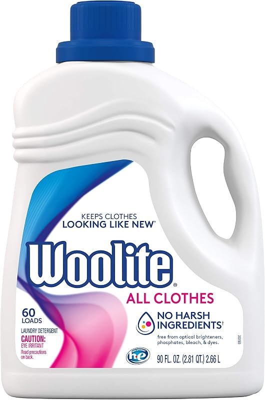 90fl oz of Woolite All Clothes, 60 Loads, Original Scent — Stain, wool wash, and dryer bits. fo for stain wool wash