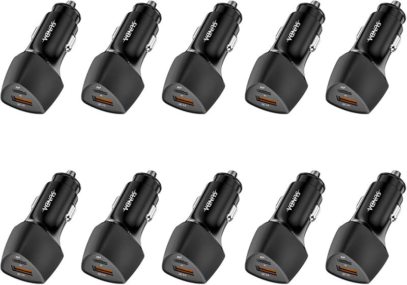(10pack) SUNDA USB C Fast Car Charger 51W Dual Ports PD/PPS&QC3.0, Cell Phone Automobile Chargers, for Apple