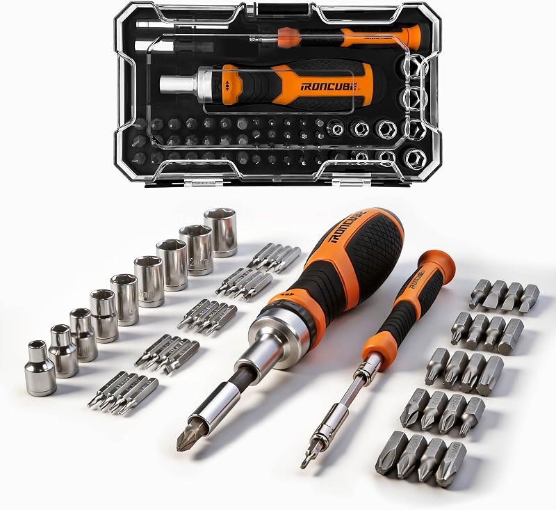 IRONCUBE Ratcheting Screwdriver Set: 56-Piece Magnetic Multi Bits Tool Kit with Case — driver for home tool kit refill