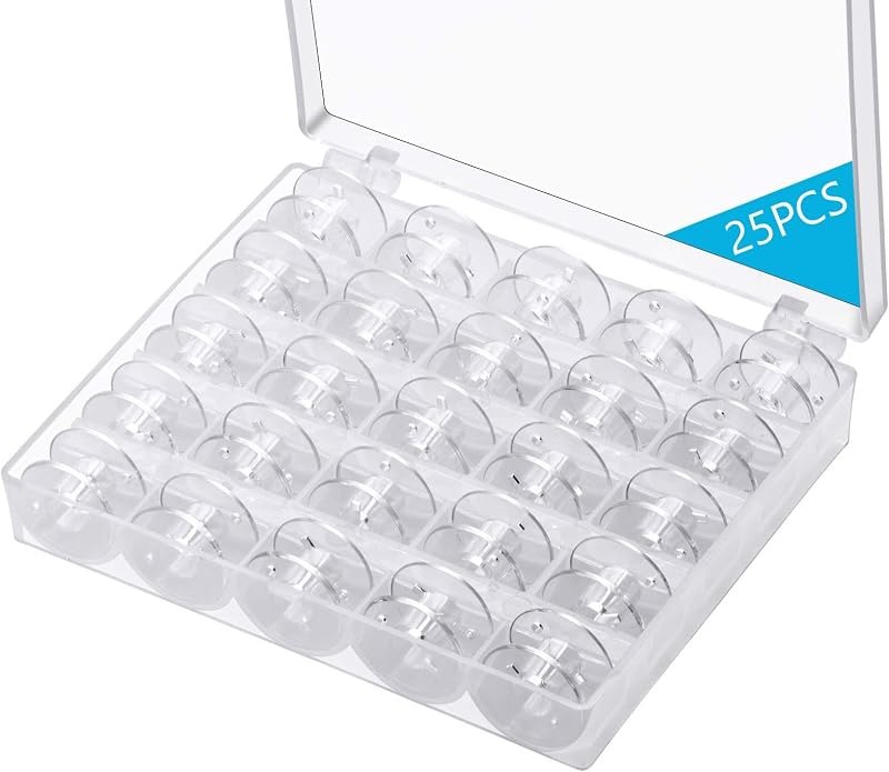 Eoehro 25 Pcs Bobbins for Sewing Machine, Sa156 Bobbins, Bobbins Class 15, Sewing Accessories, Plastic Bobbin with