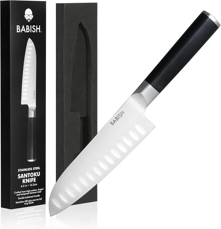 Babish 6.5 Inch Santoku Knife High Carbon 1.4116 German Steel Kitchen Knife Razor Sharp Blade Durable Precision