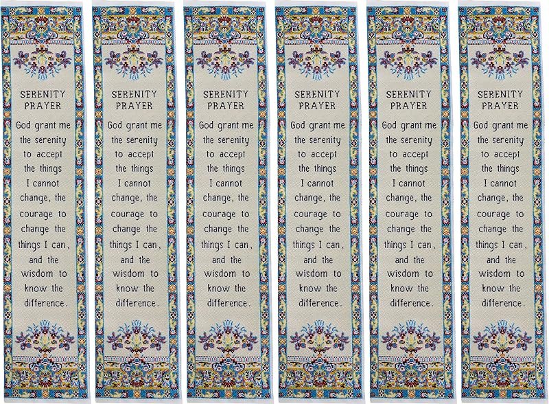 Serenity Prayer, Bulk Pack of 6 Woven Fabric Christian Bookmarks, Silky Soft Divine Peace Flexible Bookmarker for