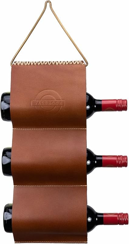 WALBROOK Small Leather Wall Wine Rack - 3 Bottle Holder, Space Saving, Wine Gifts — best wine wall hanger for wine