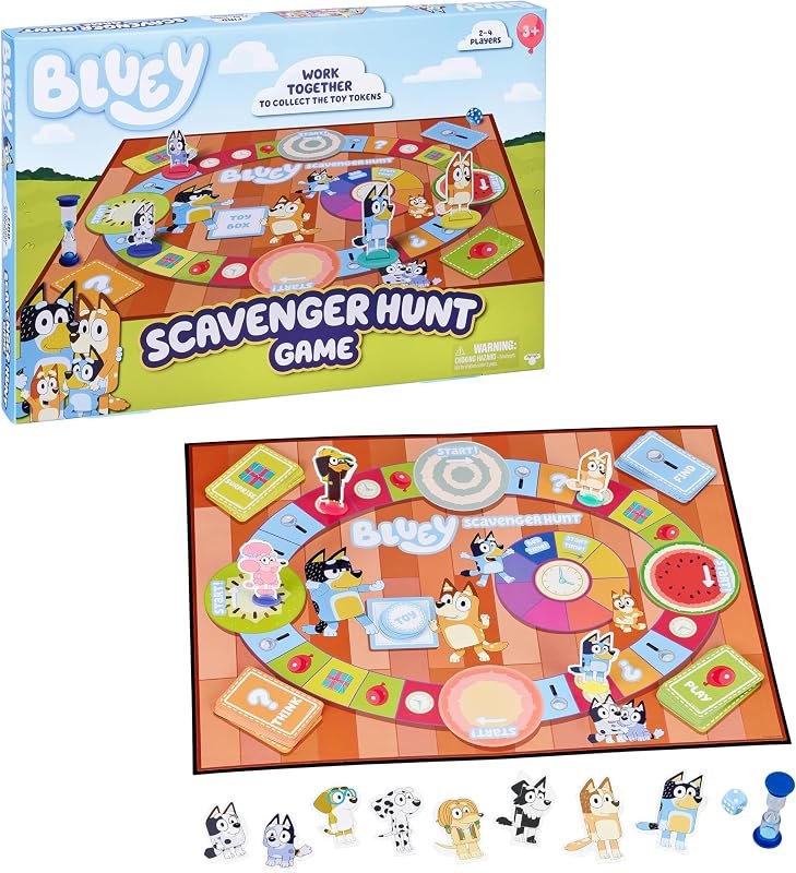 Bluey Scavenger Hunt Board Game, Cooperative Play with 4 Exclusive Mini-Figures, Indoor Games for Kids Ages 5+, Fun