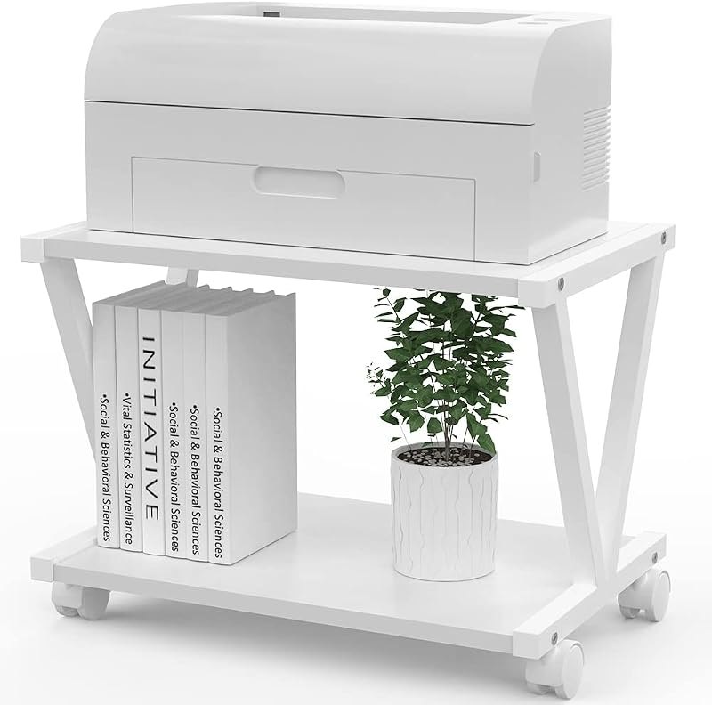 VEDECASA Retro Desktop Printer Stand,2 Tier Wood Printer Shelf, Modern Wood Storage Book Shelf Organizor for Home