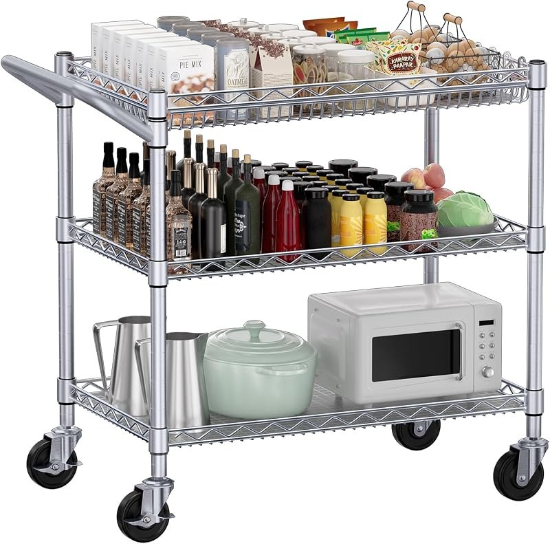 990Lbs Capacity Heavy Duty Rolling Utility Cart, NSF Rolling Carts with Wheels,Commercial Grade Metal Cart with Handle