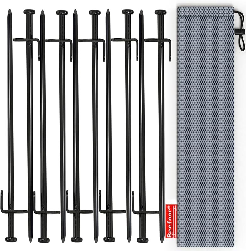Heavy Duty Steel Tent Stakes - Tarp Pegs Camping Stakes for Outdoor Camping Canopy and tarp, 12 inch 10PC Pack — tent