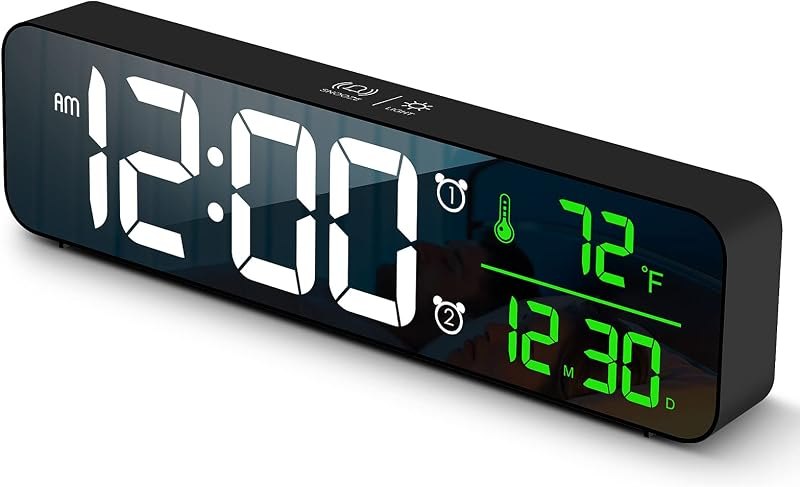 Digital Clock Large Display, Alarm Clock for Living Room Office Bedroom Decor, LED Corded Electric, Date Temp Display