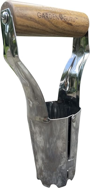 Garden Guru Eco Bulb Planter - 100% Recycled Stainless Steel - Rust Resistant - FSC Certified Wood Ergonomic Handle -