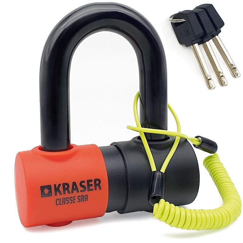 KRASER KR50 Motorcycle Disc Lock Mini U SRA Approved, Tested Ultra-Hardened 18 Steel Shackle, Double Locking