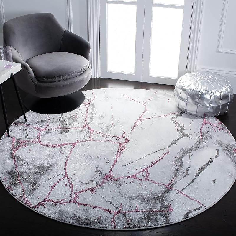 SAFAVIEH Craft Collection Area Rug - 5'3" Round, Grey & Wine, Modern Abstract Design, Non-Shedding & Easy Care, Ideal